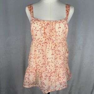 Halogen Peach Ditsy Floral Top Cottagecore Milkmaid Coquette Prairie Size S